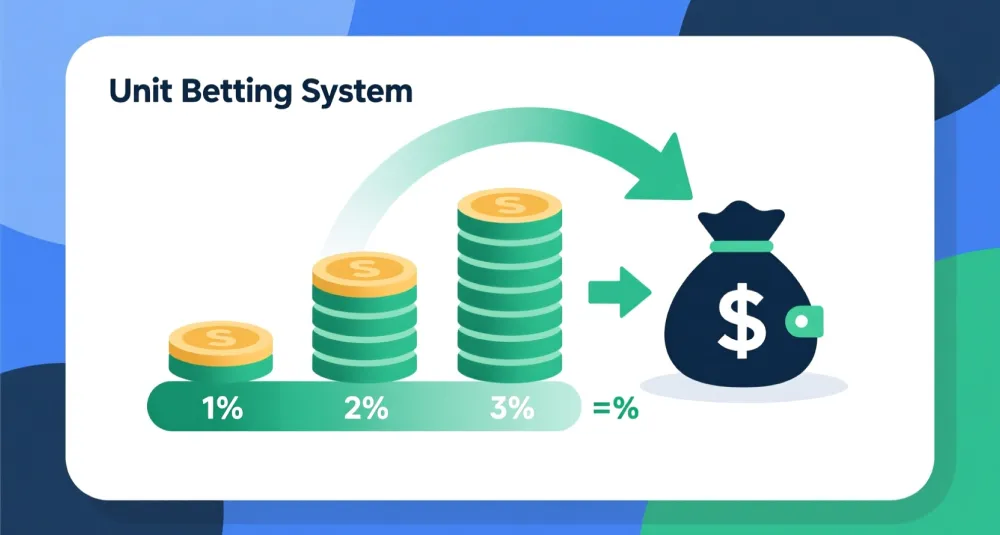 Visual guide showing betting unit system with percentage-based staking and bankroll scaling