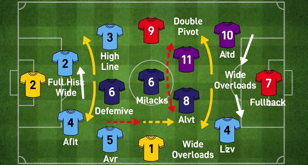 Detailed Brighton 4-2-3-1 formation diagram showing player positions, double pivot system, and tactical movement arrows