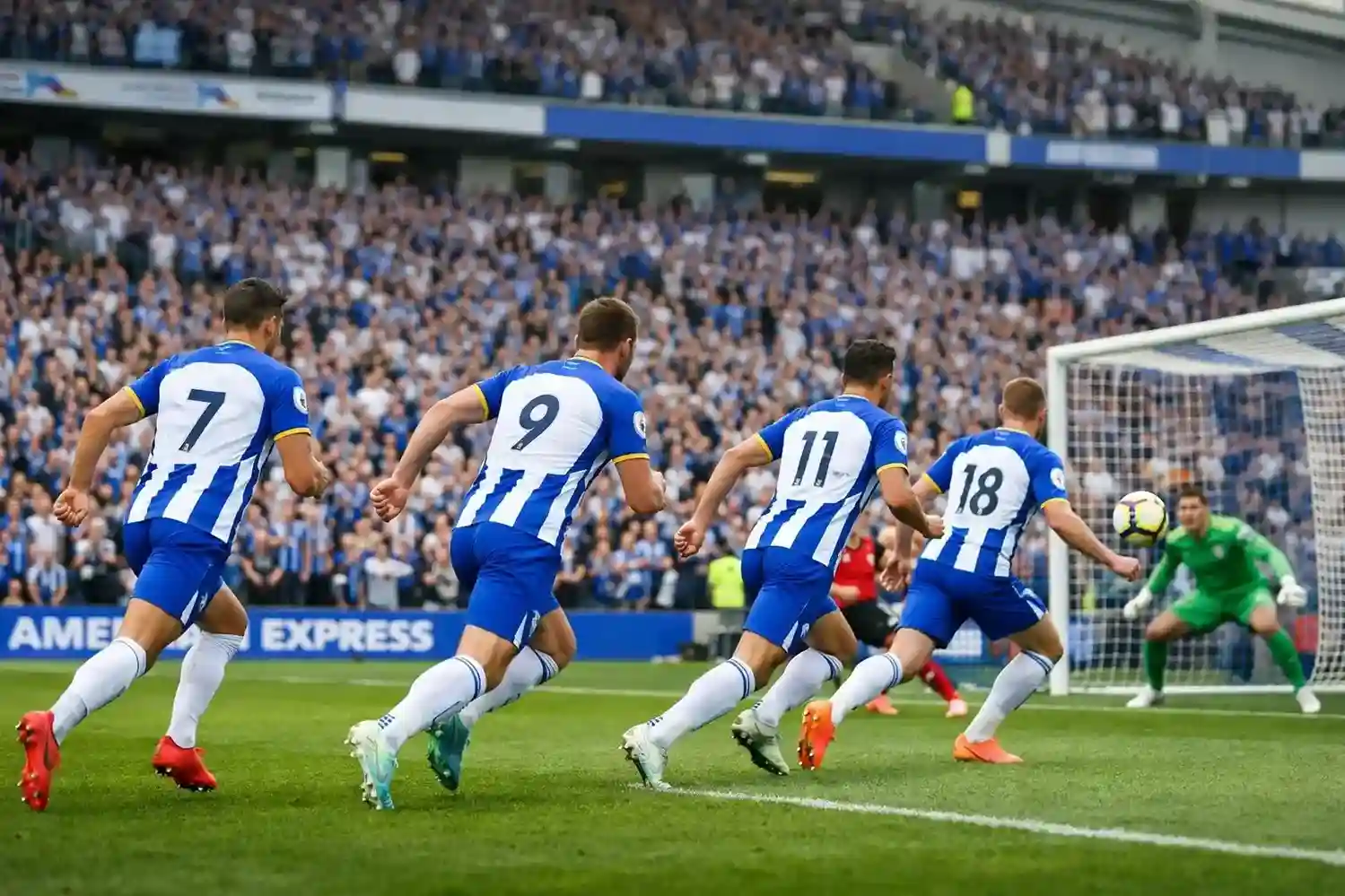 Brighton attacking at the Amex Stadium during a home match