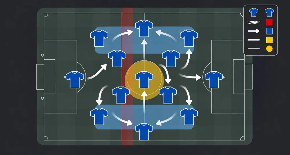 Tactical formation diagram showing Brighton's 4-2-3-1 home setup with pressing patterns and possession zones