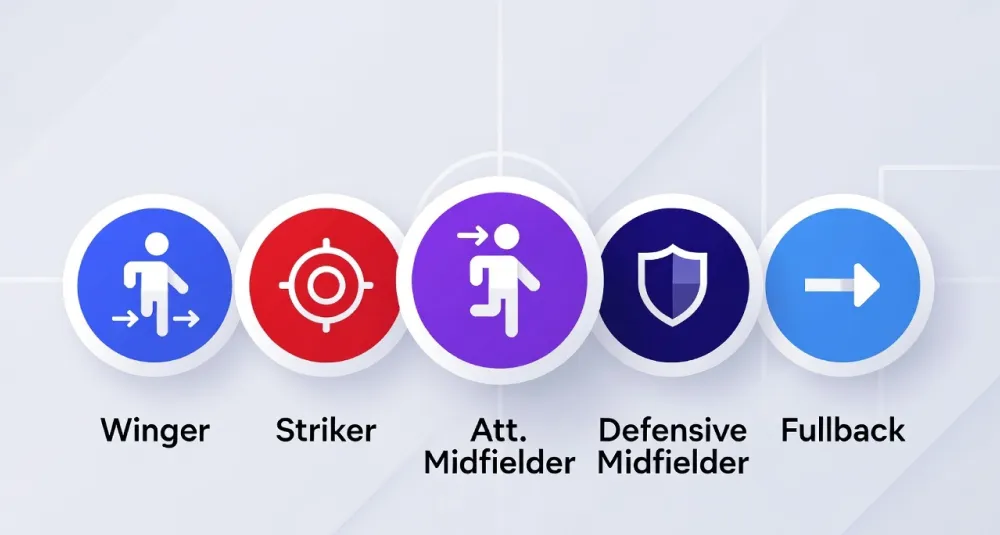 Brighton player roles tactical icons showing key positions: winger, striker, attacking midfielder, defensive midfielder, and fullback