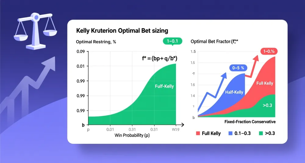 Kelly Criterion mathematical formula visualization showing optimal bet sizing and bankroll growth strategy